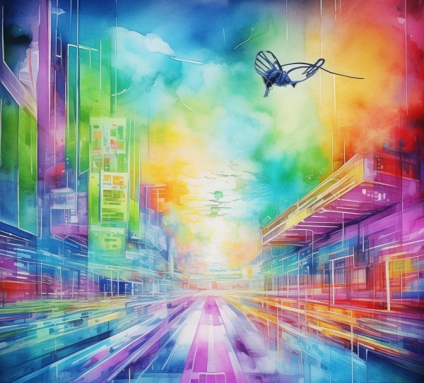 科技与创新的色彩交响，水粉画里的未来图景